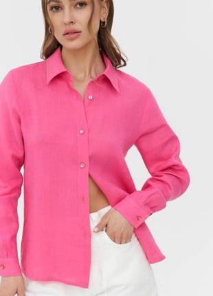 Рубашка розовая h&amp;m из льна s/m
