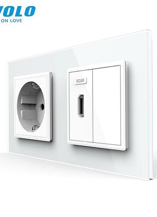 Розетка hdmi 220-240 в 16 а встроенная 2 поста стекло белая livolo rem-1660