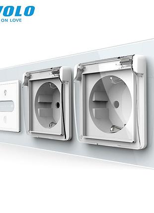 Сенсорный диммер проходной с двумя розетками ip44 16a 230v стекло белый livolo rem-1285
