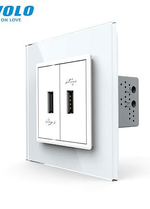 Двойная usb-розетка 5в 2.1а для зарядки 2 шт белая стекло livolo rem-1965