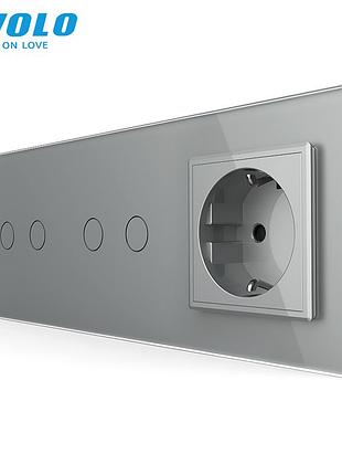 Сенсорный диммер 4 сенсора 16a 230v с розеткой для дома стекло серый livolo rem-1062