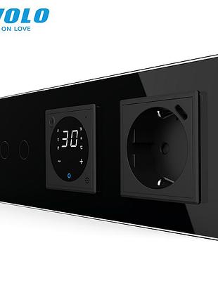Двойной сенсорный диммер с терморегулятором для теплого пола 3.5 квт usb type-c черный livolo rem-1047
