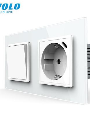 Перехресний вимикач із розеткою й usb type-c 18 вт скло для дому 1 шт. білий livolo rem-652