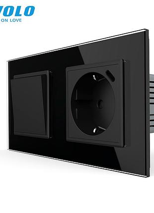 Выключатель с розеткой и usb type-c 18вт без фиксации для дома черный стекло livolo rem-853