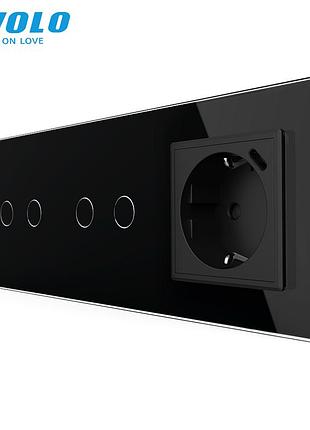 Сенсорный диммер 4 сенсора 16a 230v с usb type-c для дома чёрное стекло livolo rem-1059