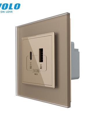 Розетка usb-a і usb-c 36 вт для дому 1 шт. золота скло livolo rem-544