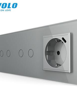 Сенсорный выключатель 4 сенсора с розеткой usb type-c 18вт для дома серый livolo rem-1098