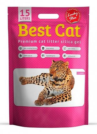 Наполнитель силикагелевый best cat, 15 л (5,850 кг) розовые цветы