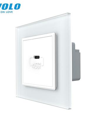 Розетка usb type-c 45вт для зарядки 1 пост белая стекло livolo rem-549