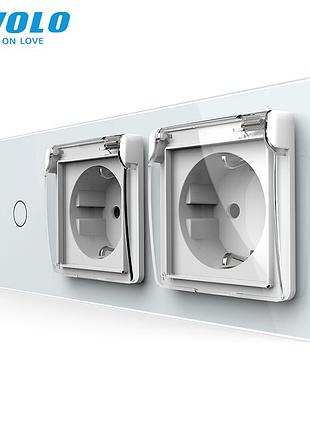 Умный сенсорный выключатель с двумя розетками ip44 для дома белый стекло livolo rem-1129