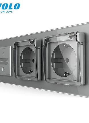 Сенсорный диммер livolo 16a 230v проходной с двумя розетками ip44 стекло серый rem-1286