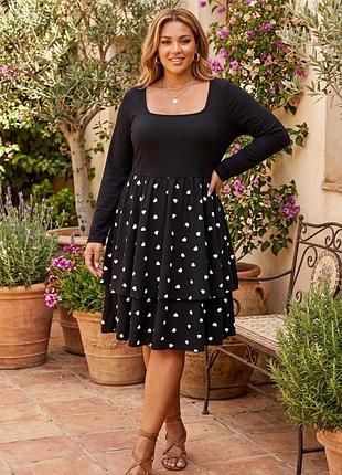 Черное платье в сердечки shein curve, размер uk 28 (4xl)