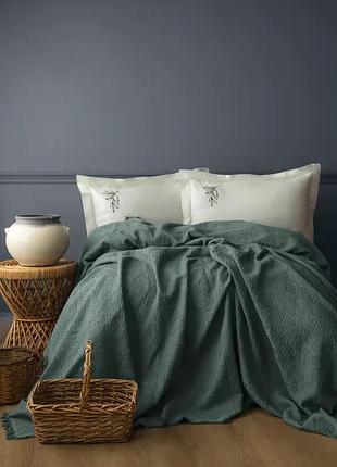 Летнее постельное белье с пледом first choice lude balsamgreen вареный хлопок
