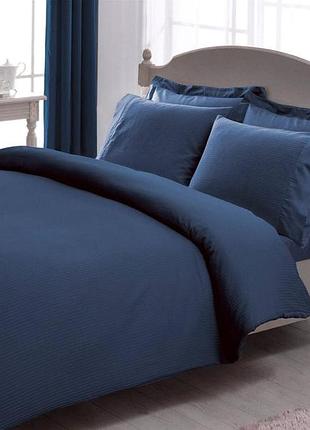Двоспальний king size комплект tac premium basic blue сатин-stripe