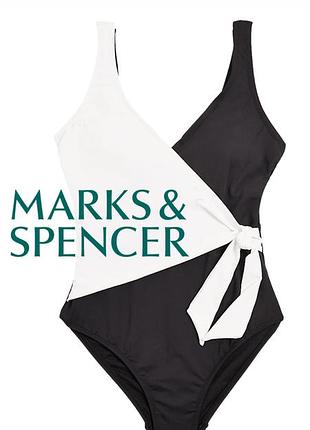Marks spencer бездоганний стильний суцільний чорно білий  купальник