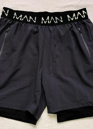 Boohoo man active 2-в-1 шорти тайтси спортивні для тренувань (л)