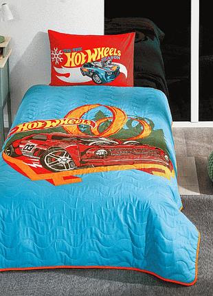 Стеганое покрывало tac disney hot wheels race 160×220 см + наволочка