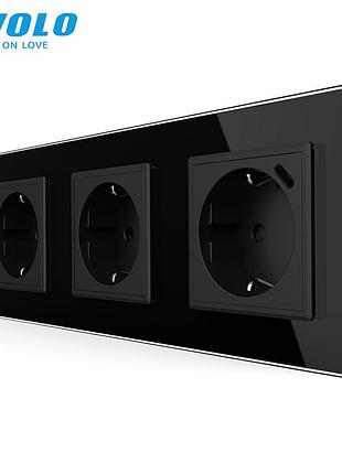 Розетка з usb type-c 18 вт уземлення шторки вбудована 3 пости чорна скло livolo rem-1694