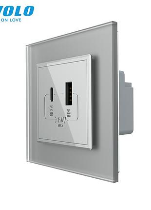 Розетка usb-a і usb-c 36 вт для дому 1 шт сіра скло livolo rem-545