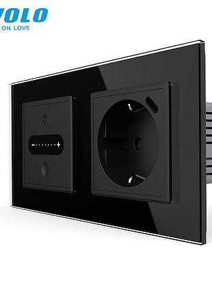 Сенсорный диммер с usb type-c 18вт 16а 230в для дома черный стекло livolo rem-1443