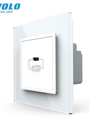 Розетка usb type-c 45w для заряджання 1 шт. біле скло livolo rem-2027