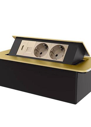 Меблева потрійна розетка з rj-45 hdmi висувна для офісу 3 поста алюміній золота livolo rem-644
