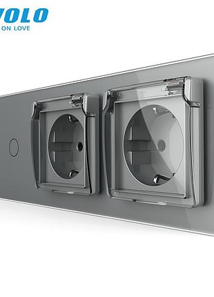 Сенсорный диммер с двумя розетками ip44 16a 230v для дома серый livolo rem-1350