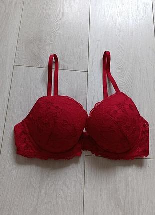 Червоний бюстгальтер ажурний бюст мереживний ліф кружевний h&m 34c 75c 70d