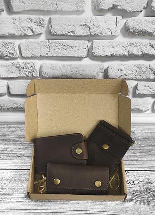 Подарунковий набір dnk leather №18 (затискач + картхолдер + ключниця) коричневий