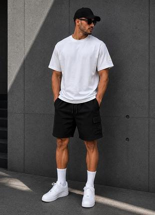 Шорты черные + футболка белая stone island мужской костюм