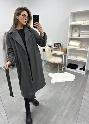 Женское пальто из кашемира ёлочка 48-50, графит