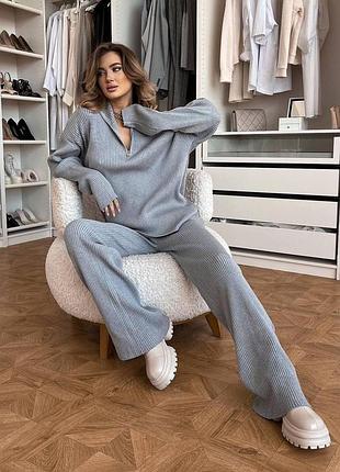 Женский костюм из ангоры рубчика 48 - 50, серый