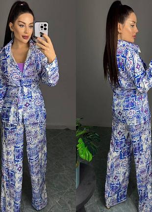 Женский костюм из шелка l-xl, белый
