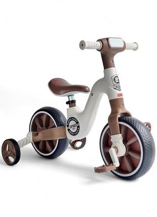 Дитячий велосипед-біговел 2в1 happy baby balance ride коричневий
