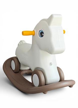 Каталка-качели happy pony 2в1 для детей от 1 года, съемные качели, резиновые ручки, до 20 кг,белый