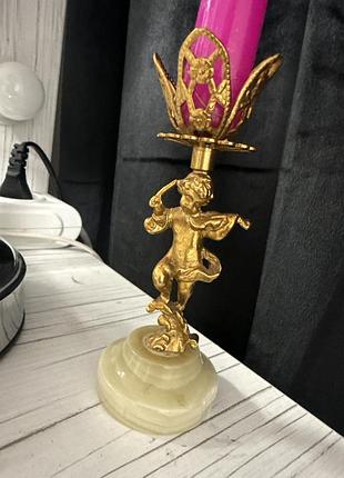 Підсвічник онікс купідончик ангел azizoff of london з оніксу, мармуру та золота