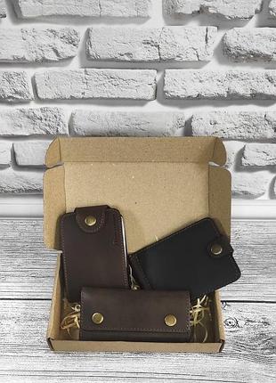 Подарунковий набір dnk leather №17 (затискач + картхолдер + ключниця) коричневий