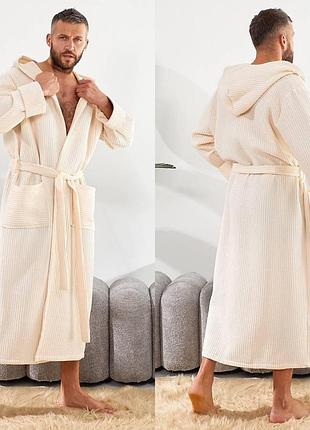 Чоловічий халат довгий із бавовни (вафелька)