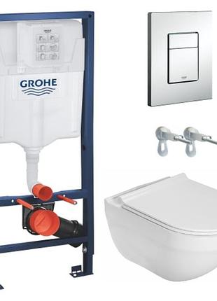 Набор инсталляционный:hebe round rimless подвесной унитаз, с сиденьем slim slow closing+rapid sl 3в1 инсталляц. система для подв.