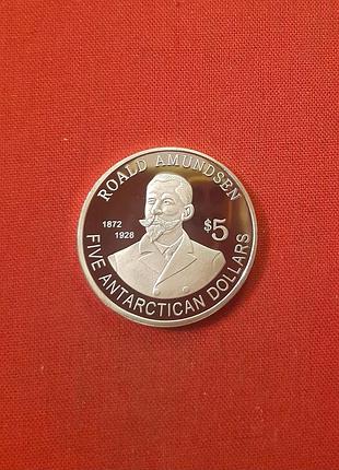 Південний полюс 5 антарктичних доларів 2011 рoald amundsen unc, 40 мм капсула рідкісні