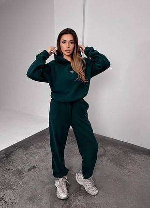 Женский теплый костюм, из флис полара l-xl, изумруд