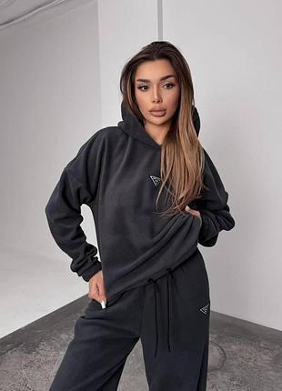 Женский теплый костюм, из флис полара l-xl, графит