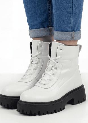 Женские зимние кожаные ботинки l&m 1766 белые