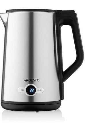 Электрочайник ardesto steel collection ekl-x52e 1.7л 2200w led-дисплей/двойные стенки strix /uk серебристый