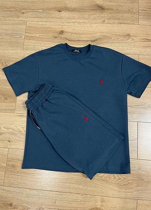 Мужской костюм шорты футболка поло ральф лаурен polo ralph lauren blue синий s