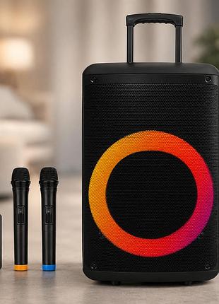 Портативная акустика zxx-7878 / аккумуляторная колонка с bluetooth, tws, fm, usb, sd, rgb-подсветкой / караоке колонка-чемодан с 2