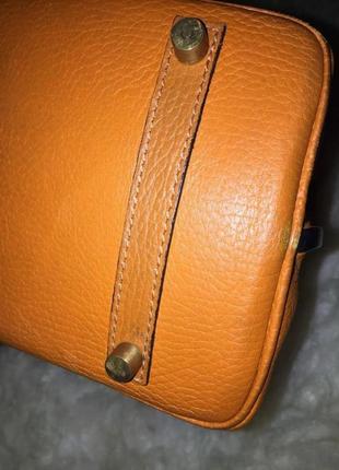 Рыжая оранжевая кожаная винтажная женская сумка  hermès6 фото