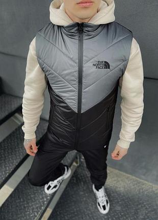 Жилетка чоловіча the north face | безрукавка весняна сіра/чорна