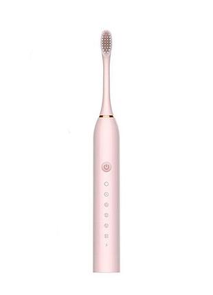 Розовая электрическая зубная щетка sonic toothbrush х-3 ультразвуковая аккумуляторная 4 сменные насадки в комплекте