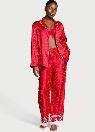 Пижама сатиновая victoria's secret (2664338513795) pajama set new glazed satin long xs красная